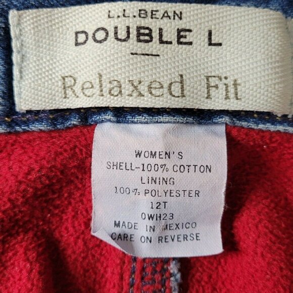 LL Bean Double L Red Flannel Lined Jeans Size 12T 30X33 Relaxed Fit High Rise - Picture 7 of 13